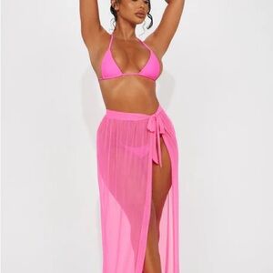 Maui Mesh Swim Tie Maxi Skirt - Hot Pink